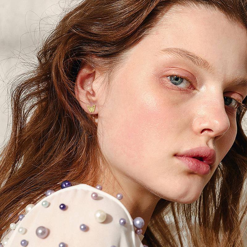 18K Gold Butterfly Stud Earrings-2