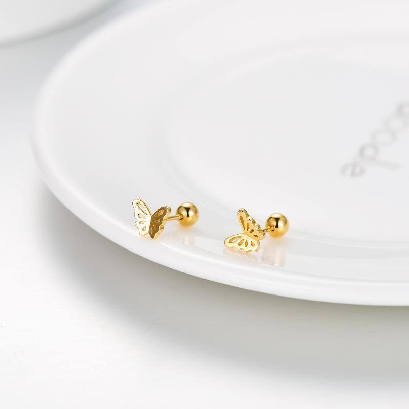 14K Gold Butterfly Stud Earrings-3