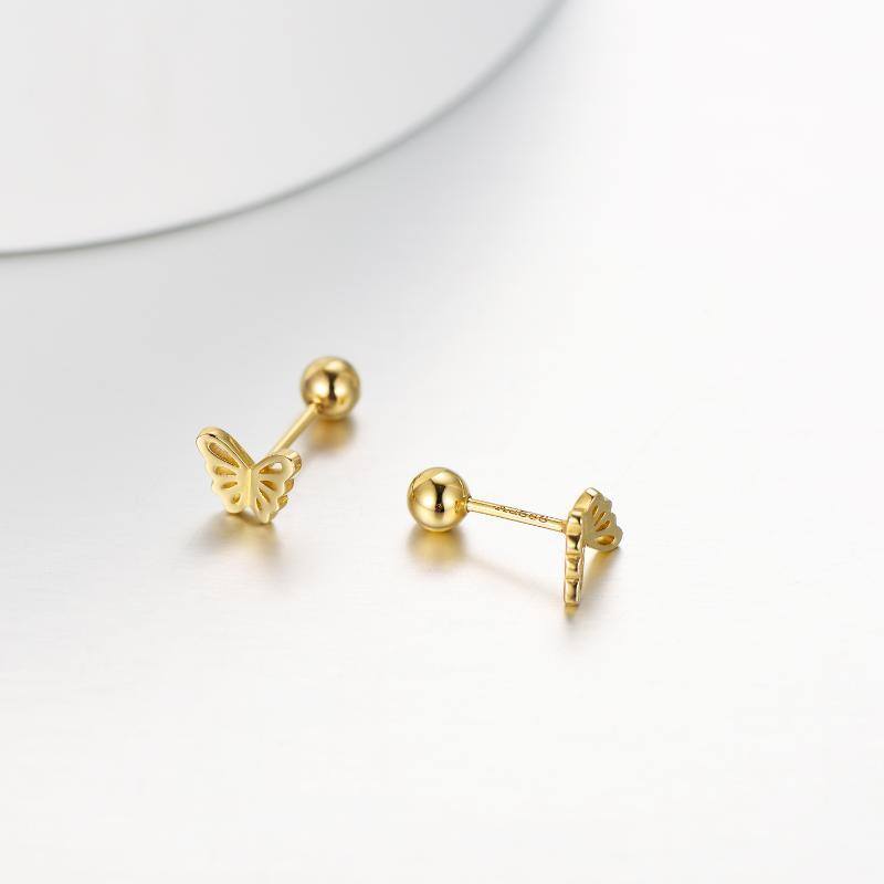 18K Gold Butterfly Stud Earrings-4