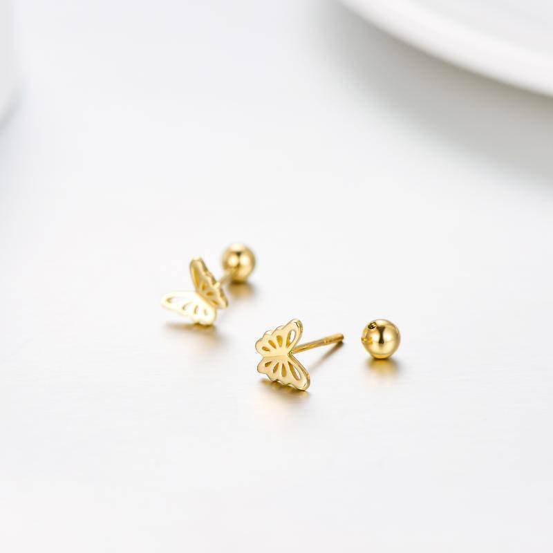18K Gold Butterfly Stud Earrings-5
