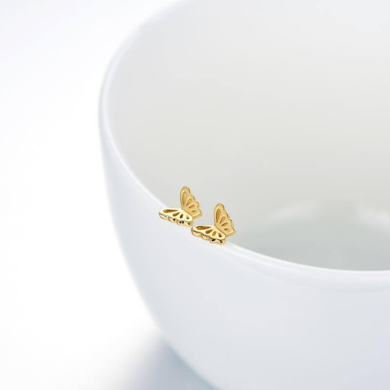 18K Gold Butterfly Stud Earrings-6