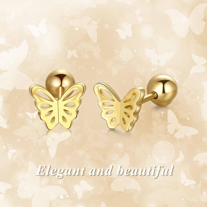 18K Gold Butterfly Stud Earrings-8