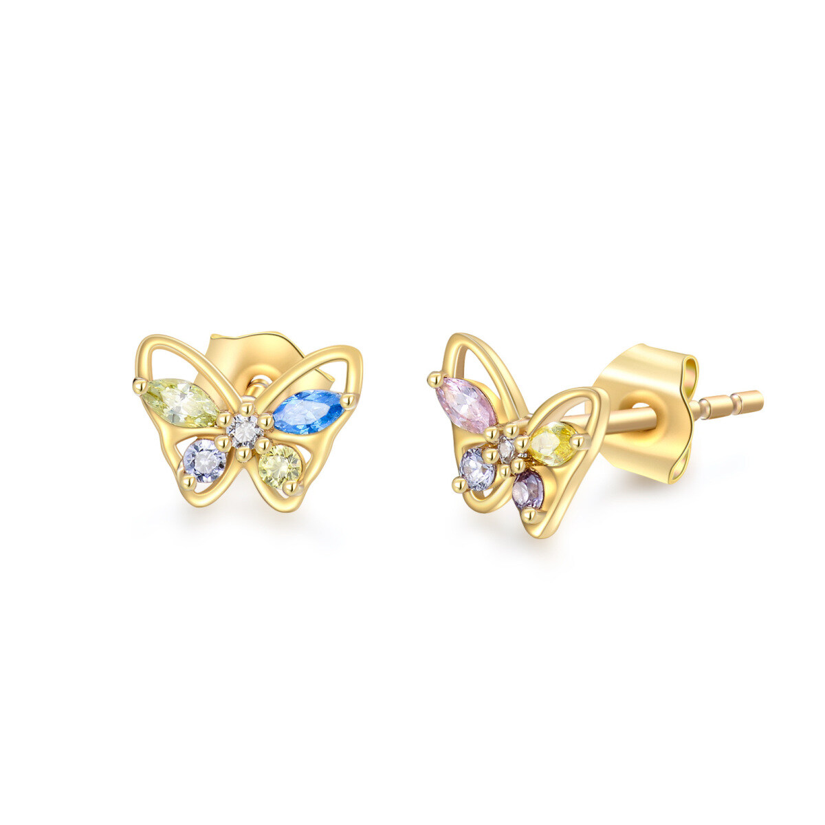 14K Gold Cubic Zirconia Butterfly Stud Earrings-1