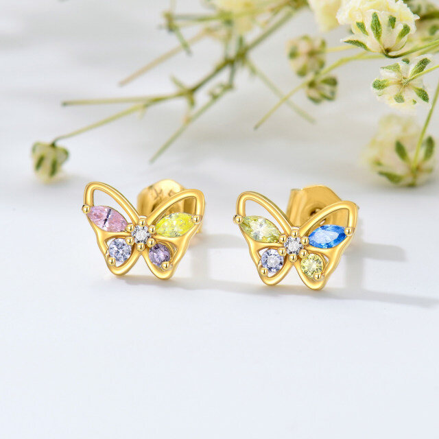 Boucles d'oreilles papillon en or 14K à zircon cubique-3