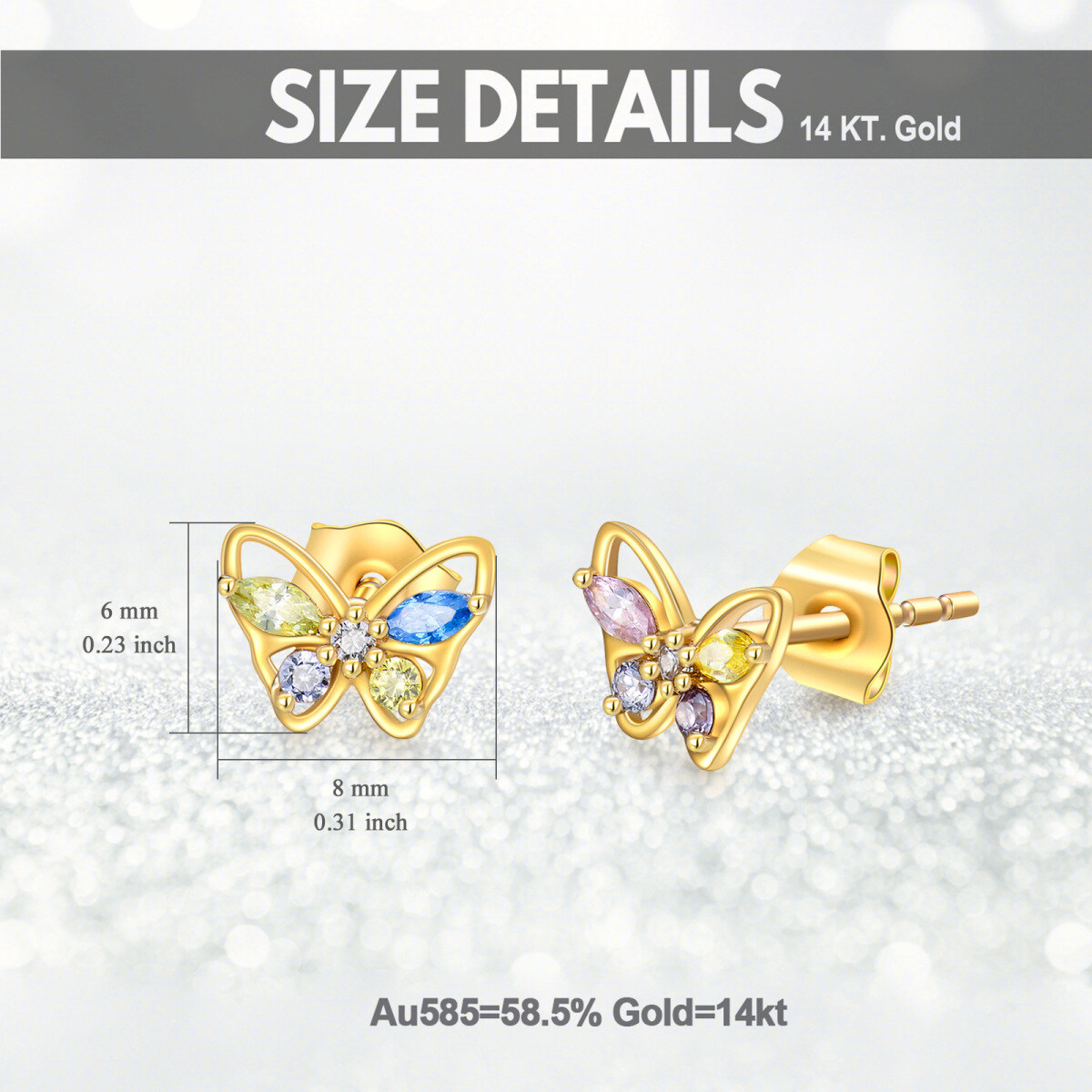 14K Gold Cubic Zirconia Butterfly Stud Earrings-5