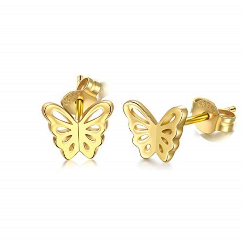 10K Gold Butterfly Stud Earrings for Women Screw Back Real Gold Jewelry Gifts-20