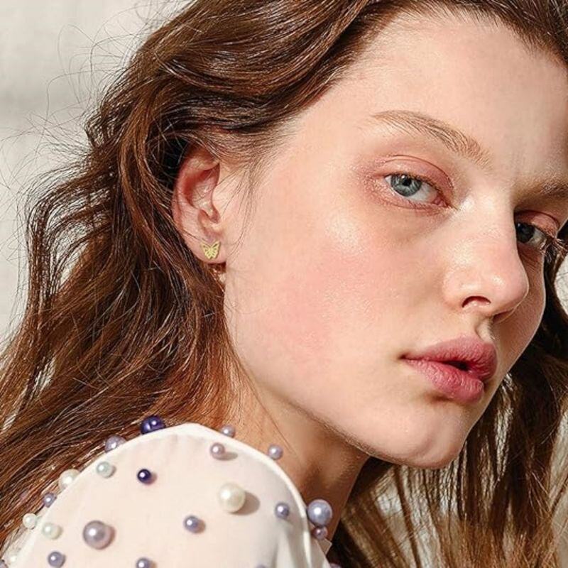 10K Gold Butterfly Stud Earrings for Women Screw Back Real Gold Jewelry Gifts-2