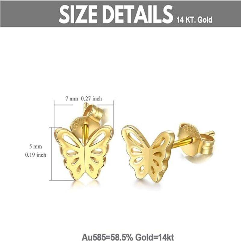 10K Gold Butterfly Stud Earrings for Women Screw Back Real Gold Jewelry Gifts-3