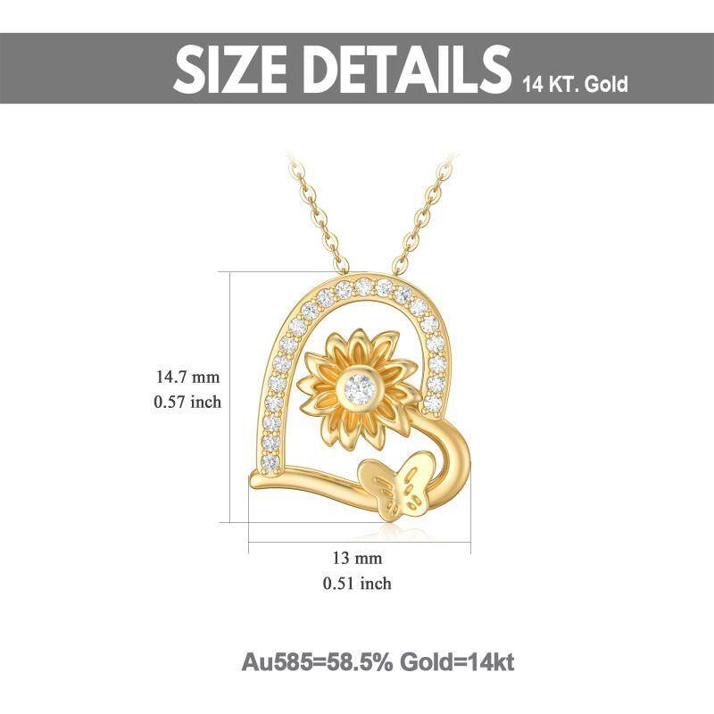 Colar com pingente de borboleta e girassol em ouro 14K com cristal austríaco 5A-6