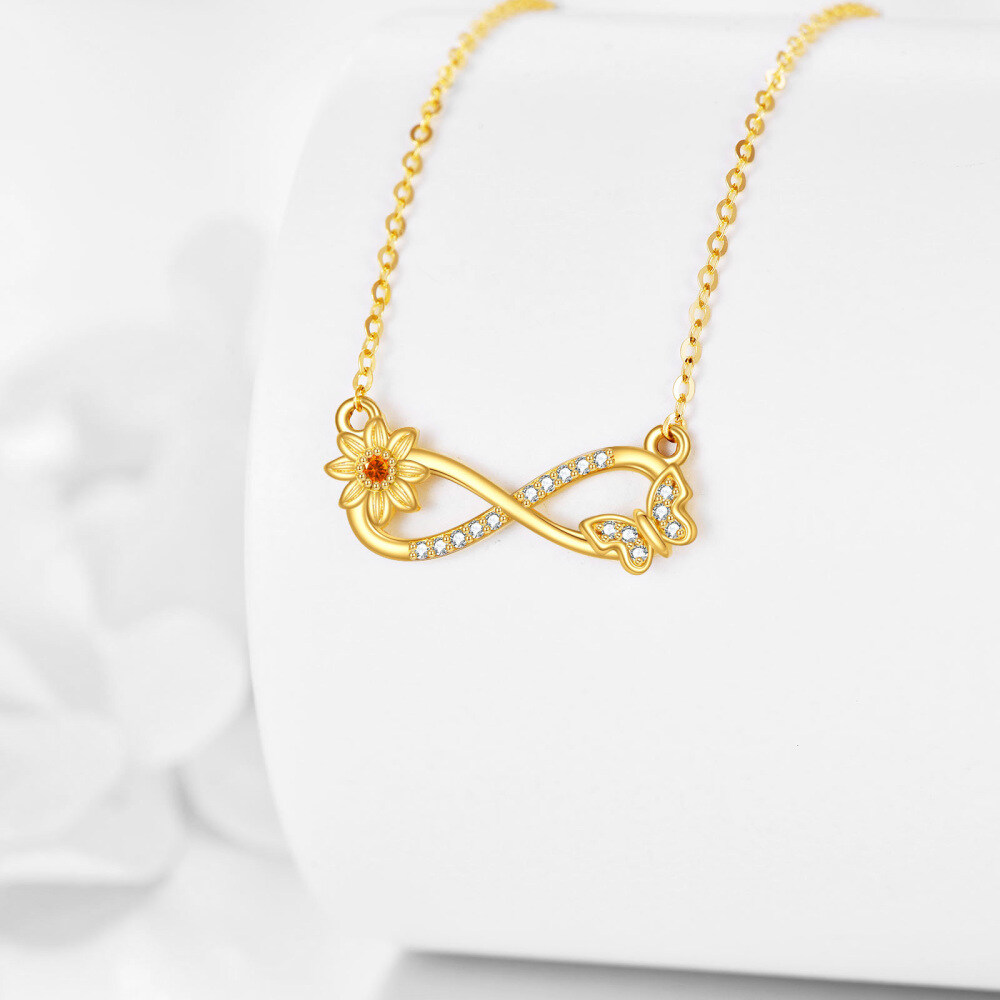 10K Gold Cubic Zirconia Butterfly Sunflower Infinity Symbol Pendant Necklace-3