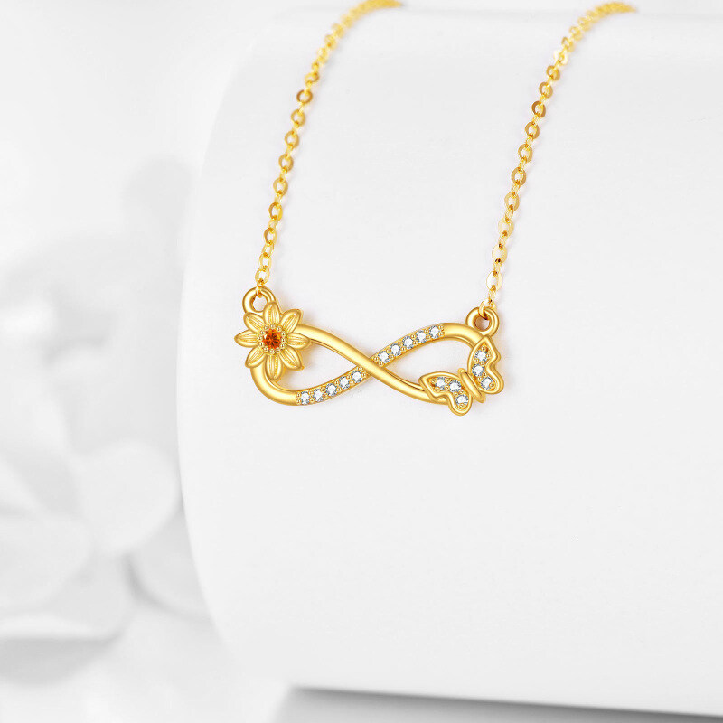 10K White Gold Cubic Zirconia Butterfly & Sunflower & Infinity Symbol Pendant Necklace-3
