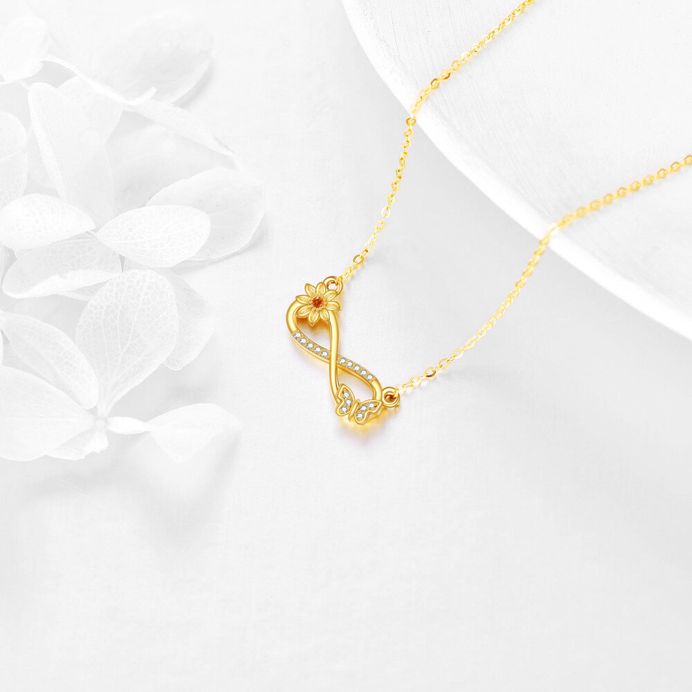 10K Gold Cubic Zirconia Butterfly Sunflower Infinity Symbol Pendant Necklace-4