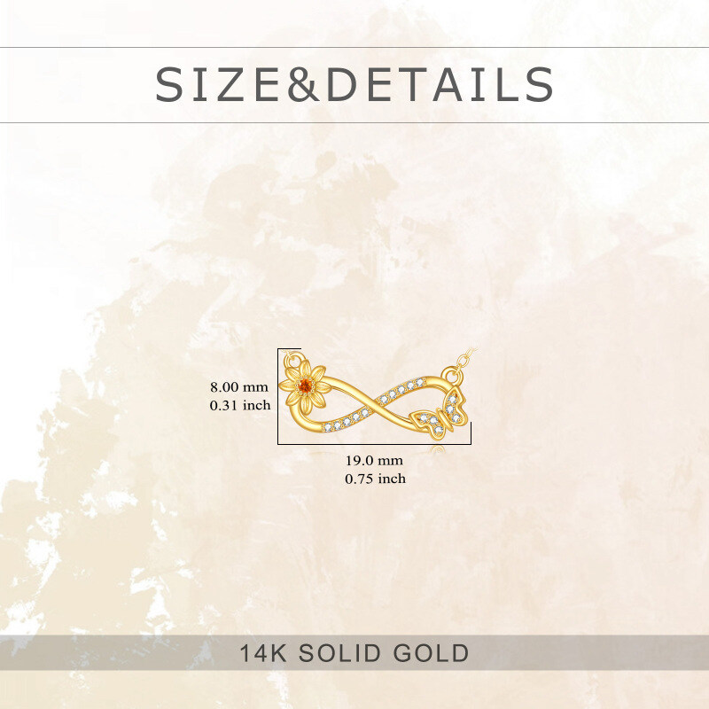 10K White Gold Cubic Zirconia Butterfly & Sunflower & Infinity Symbol Pendant Necklace-5