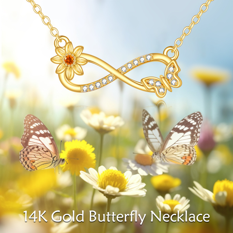 10K White Gold Cubic Zirconia Butterfly & Sunflower & Infinity Symbol Pendant Necklace-6