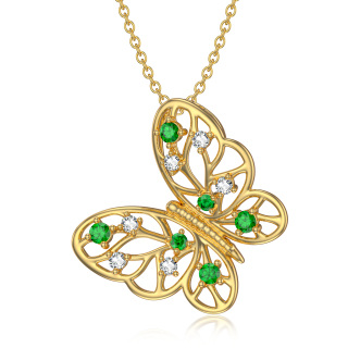 10K Gold Cubic Zirconia Butterfly & Tree Of Life Pendant Necklace-3