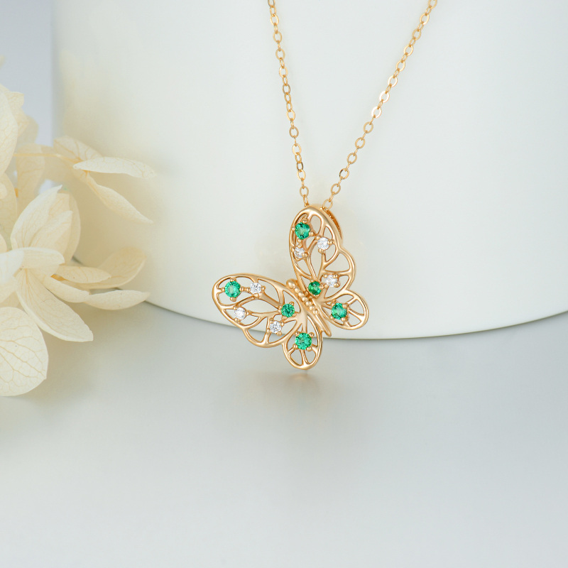 10K Gold Cubic Zirconia Butterfly & Tree Of Life Pendant Necklace-4