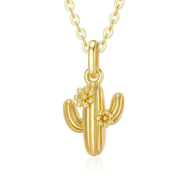 10K Gold Cactus Pendant Necklace-1