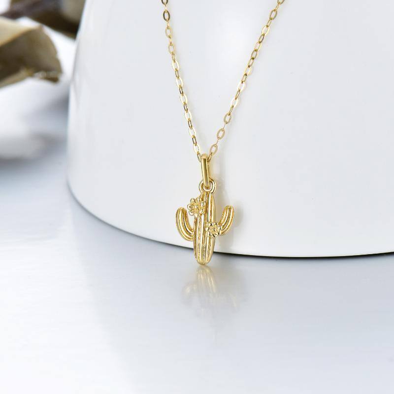 10K Gold Cactus Pendant Necklace-3