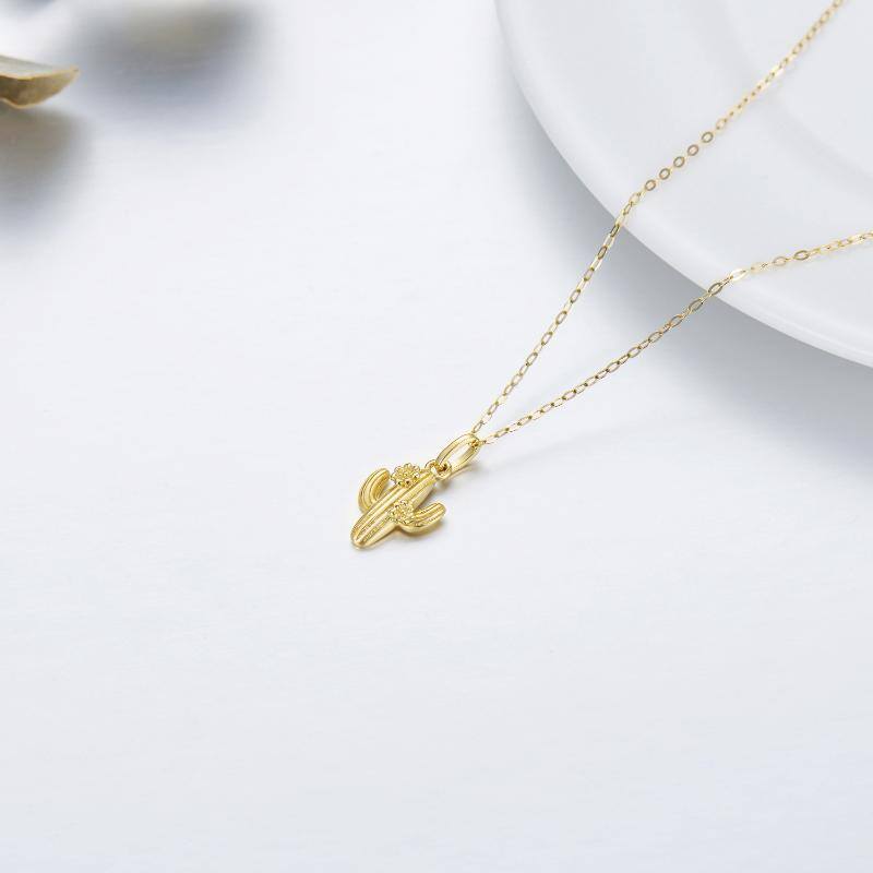 14K Gold Cactus Pendant Necklace-4