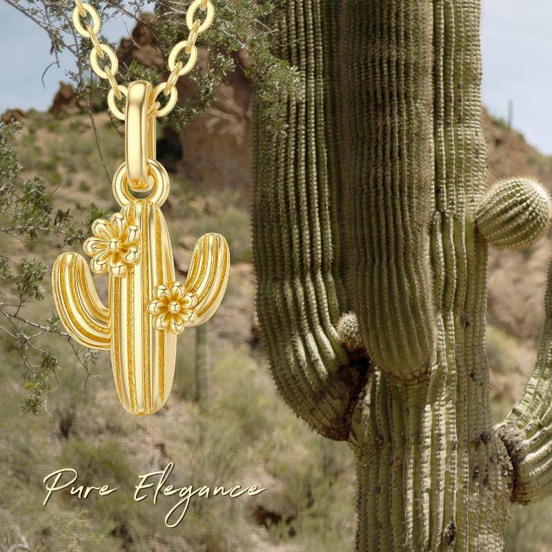 10K Gold Cactus Pendant Necklace-5