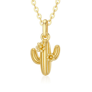 14K Gold Cactus Pendant Necklace-5