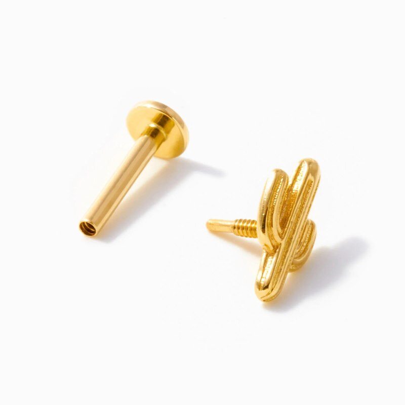 Pendientes de tachuelas de cactus en oro de 14 quilates-3