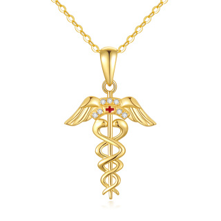 14K Gold Cubic Zirconia Caduceus Pendant Necklace-2