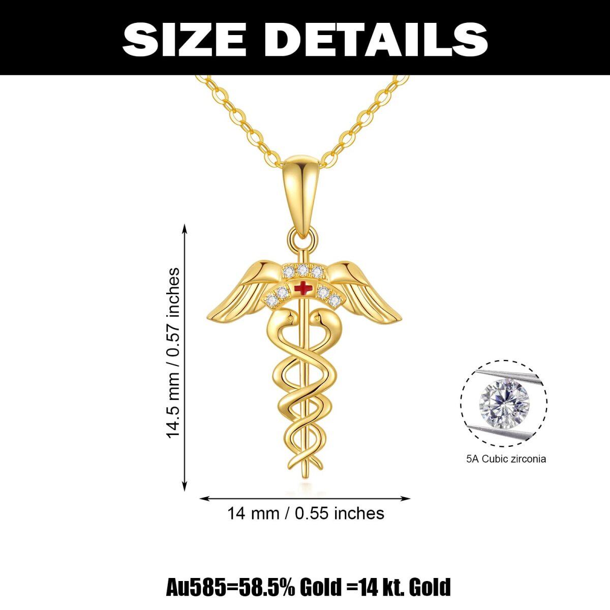 Collar Colgante Caduceo Oro Cúbico 18K Circonitas-5