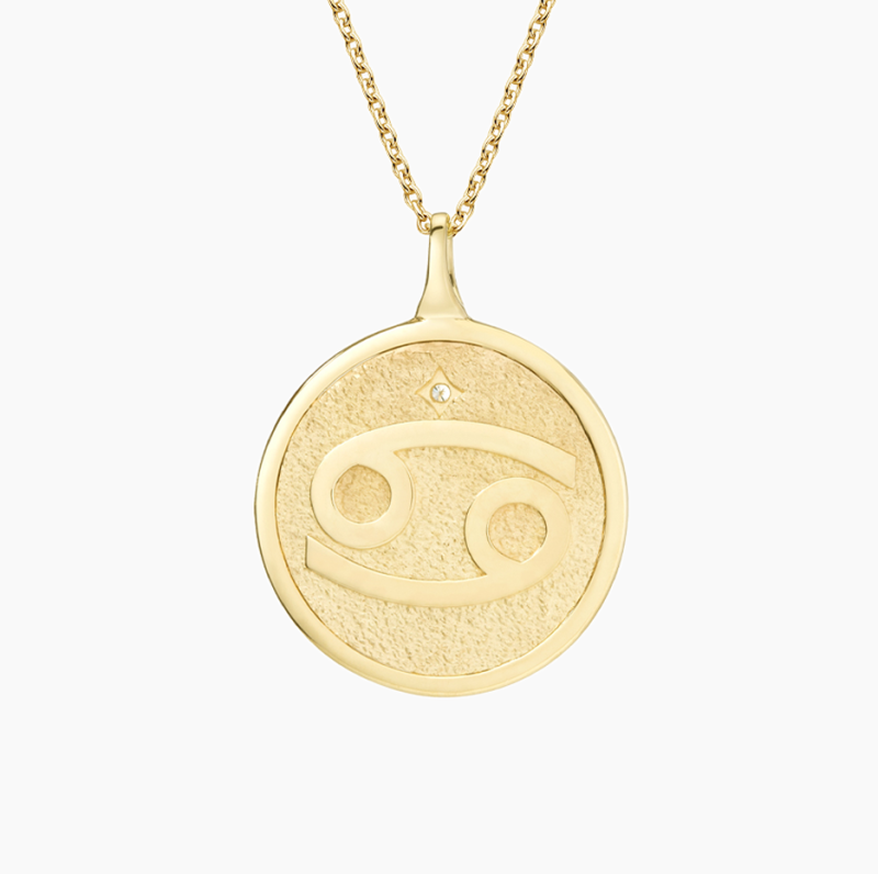 18K Gold Cancer Zodiac Sign Diamond Medallion Pendant Necklace-3