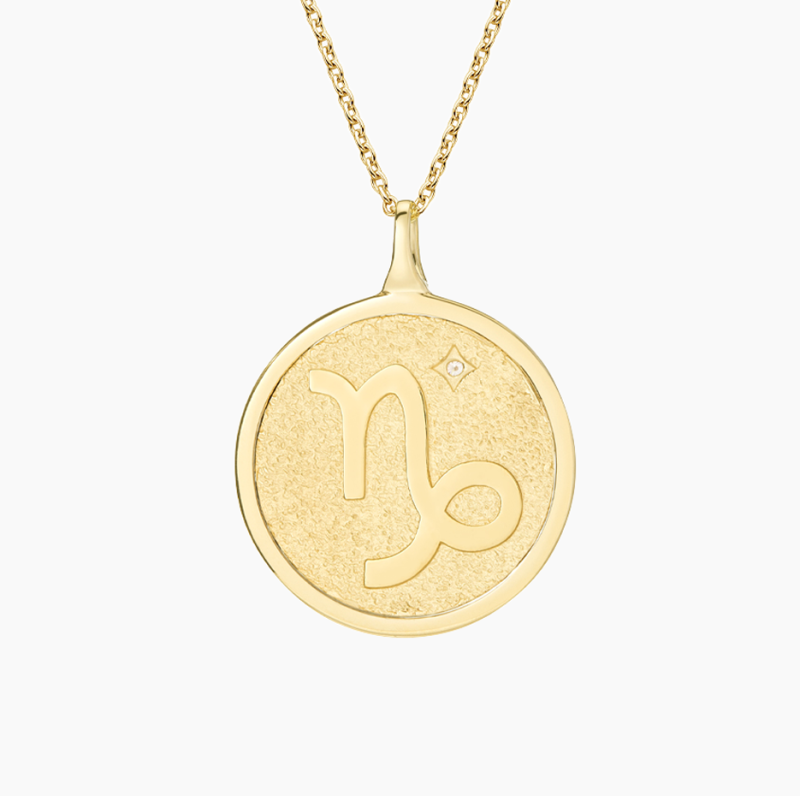 10K Gold Capricorn Zodiac Sign Diamond Medallion Pendant Necklace-3