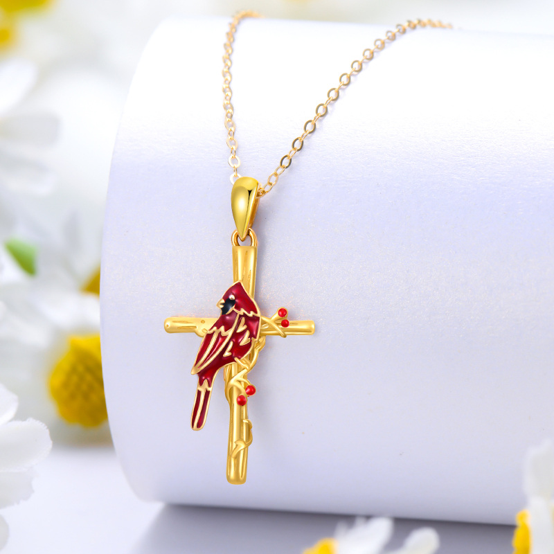 Collar con colgante de cardenal y cruz en oro blanco de 10 quilates-3