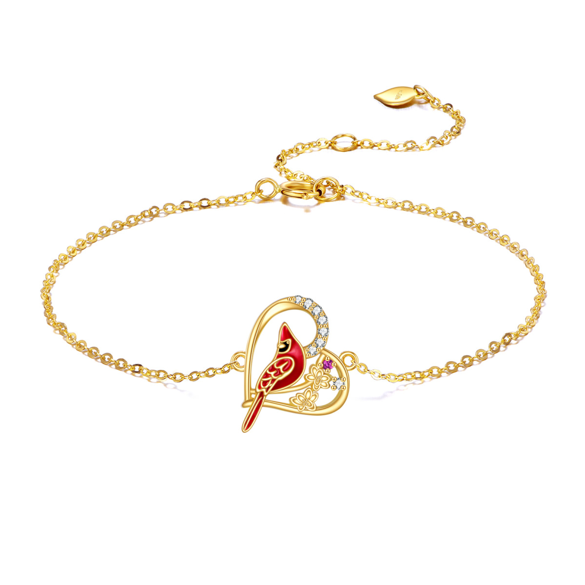 14K Gold Cubic Zirconia Cardinal & Heart Bracelet for Women-1