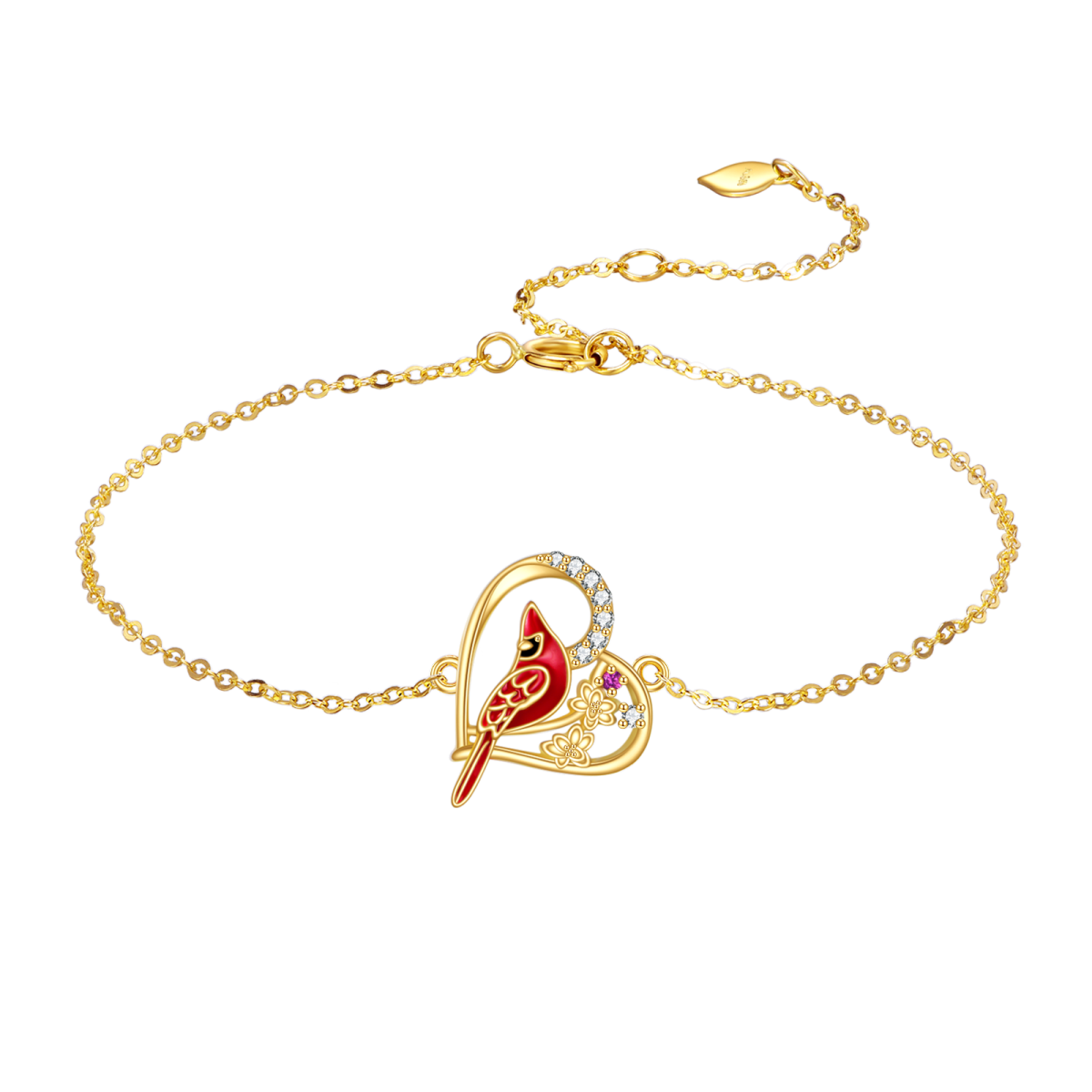 14K Gold Cubic Zirconia Cardinal & Heart Bracelet for Women-2