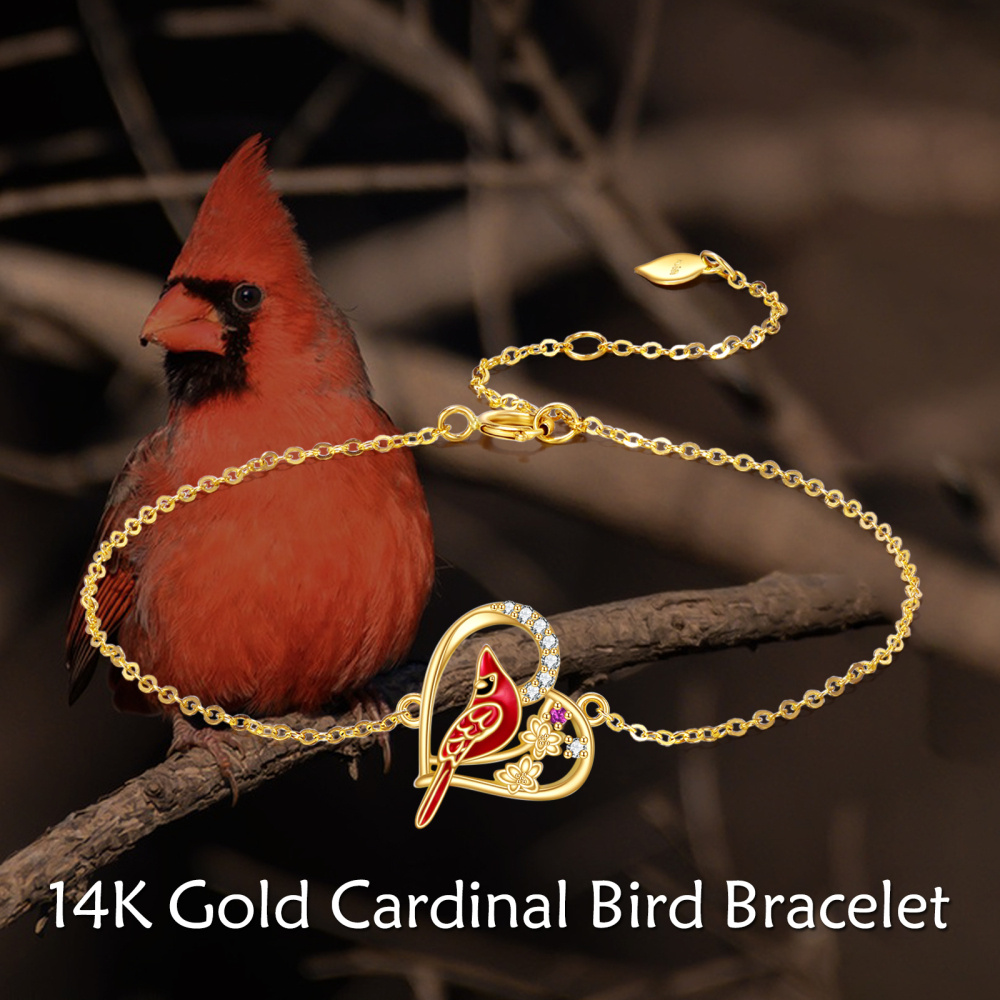 Pulsera de oro de 10 quilates con circonita cúbica y corazón cardenal para mujer-3