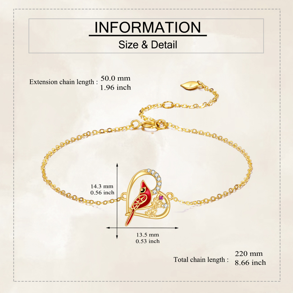 Pulsera de oro de 10 quilates con circonita cúbica y corazón cardenal para mujer-4