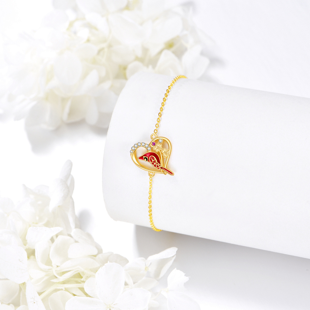Pulsera de oro de 10 quilates con circonita cúbica y corazón cardenal para mujer-5