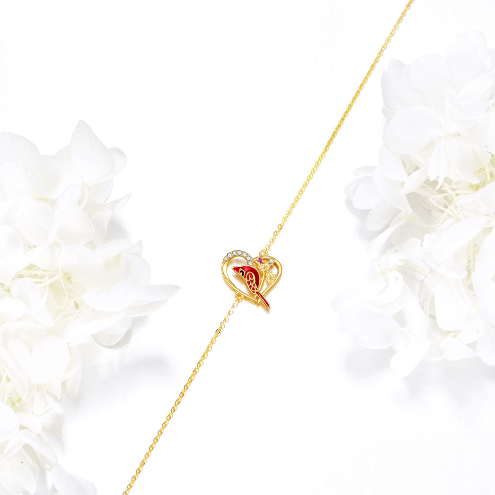 Pulsera de oro de 10 quilates con circonita cúbica y corazón cardenal para mujer-6