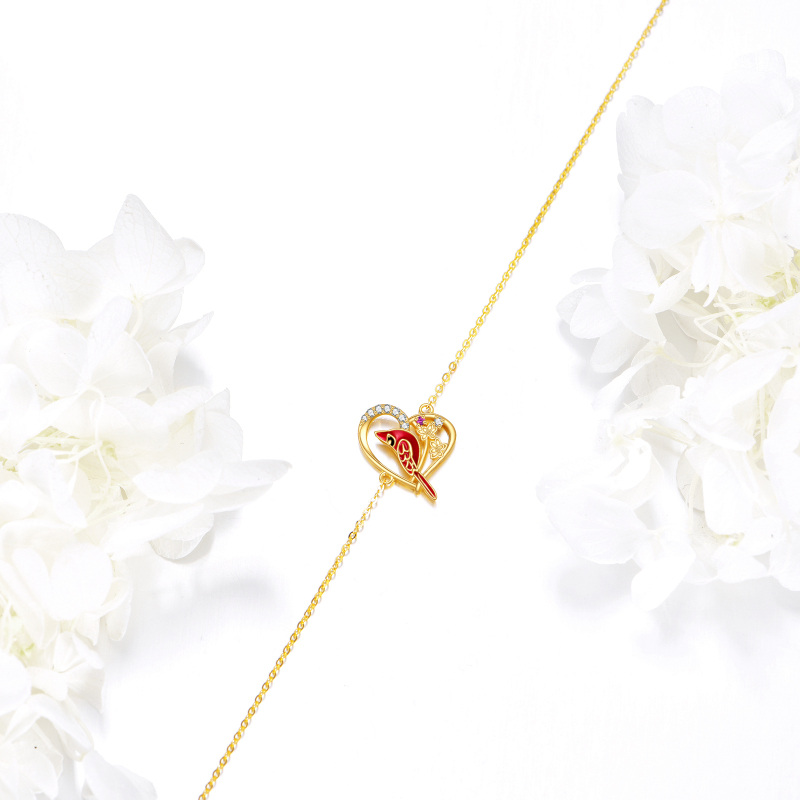 10K White Gold Cubic Zirconia Cardinal & Heart Charm Bracelet-6