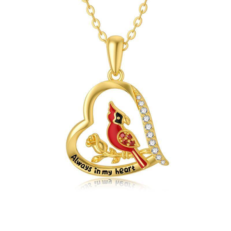 Collar con colgante de corazón de rosa cardenal de circonita cúbica de oro de 14 quilates con palabra grabada para mujer-1