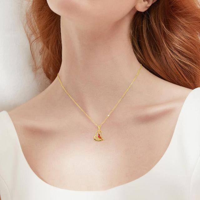 Collier avec pendentif en or 14K à zircon cubique cardinal, rose et coeur avec mot gravé-2