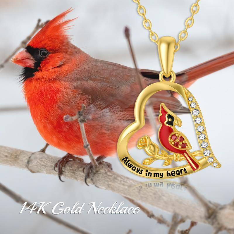 10K Gold Cubic Zirconia Cardinal Rose Heart Pendant Necklace With Engraved Word For Woemn-3