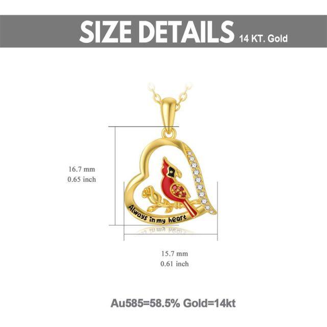 Collier avec pendentif en or 14K à zircon cubique cardinal, rose et coeur avec mot gravé-5