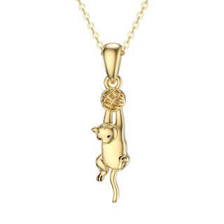 10K Gold Cat & Ball Pendant Necklace-52