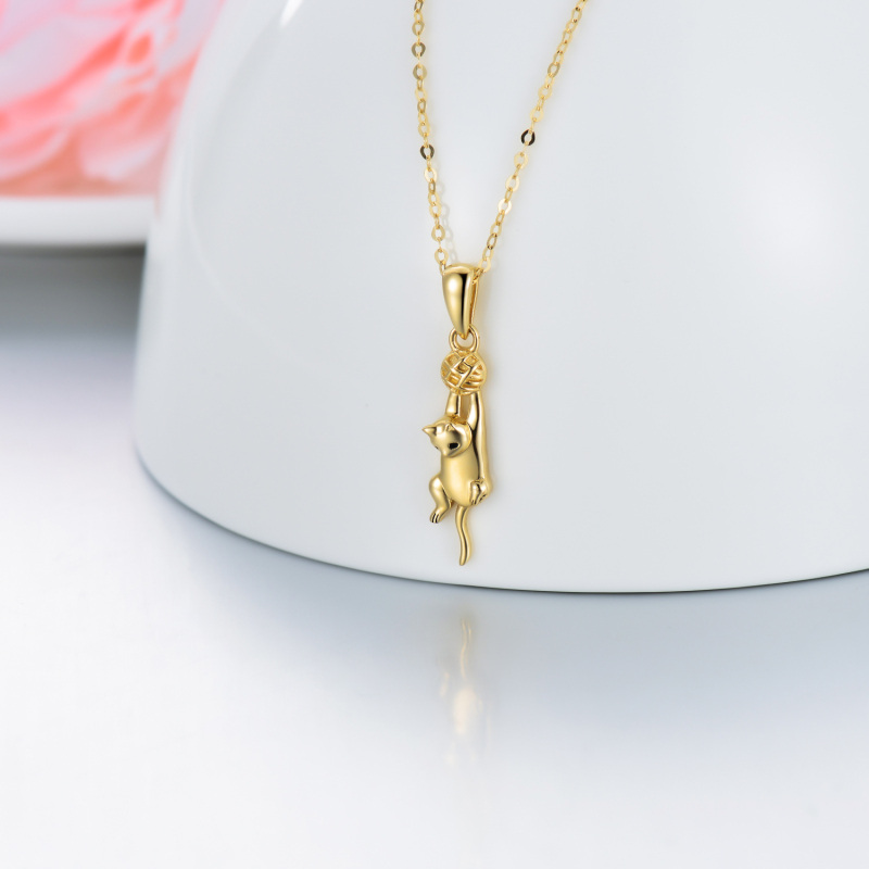 10K Gold Cat & Ball Pendant Necklace-3