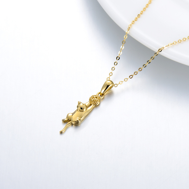 10K Gold Cat & Ball Pendant Necklace-4