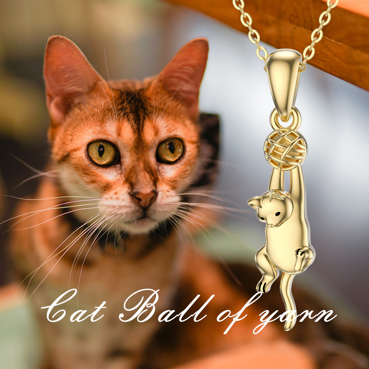 Collar Colgante Gato y Bola Oro 14K-5