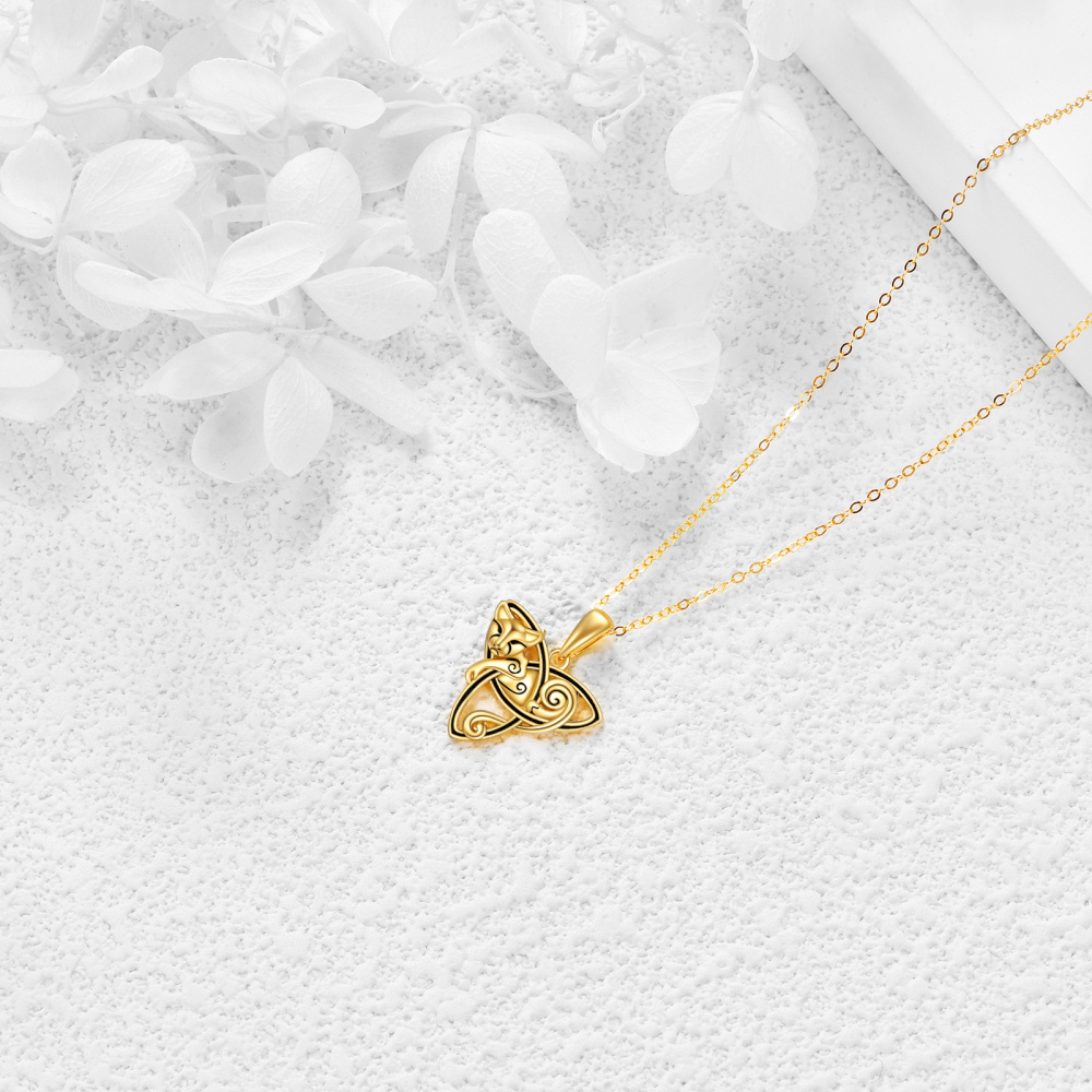 10K Gold Cat & Celtic Knot Pendant Necklace-4