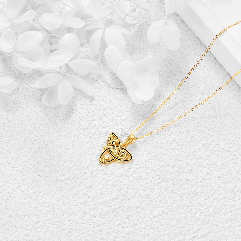 Colar com pendente de gato e nó celta em ouro branco 10K-4