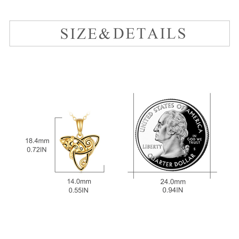 Colar com pendente de gato e nó celta em ouro branco 10K-6