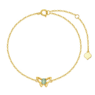 10K Gold Cat's Eye Stone Butterfly Charm Bracelet-3